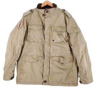 1st Infantry Division Army Jacket  Mens L Bomber Tan Cargo Pockets Insulated